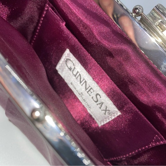 Gunne Sax Satin Pleated Burgundy Evening Bag Clutch with Silver Chain Hardware - Picture 6 of 12